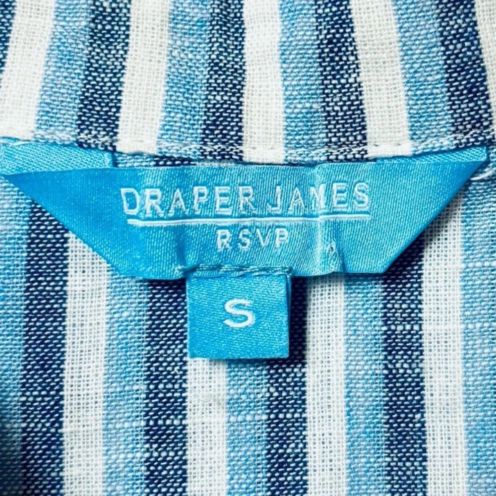 Draper James RSVP Womens Size S Linen Cotton Top Blue Striped Button Down Preppy - Picture 4 of 11